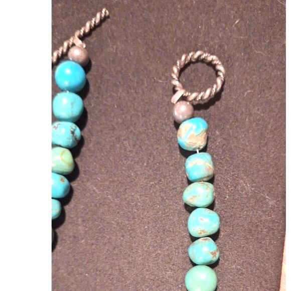 Blue Turquoise Stone Navajo Pearls Sterling Silver Necklace Toggle Clasp - Picture 3 of 7